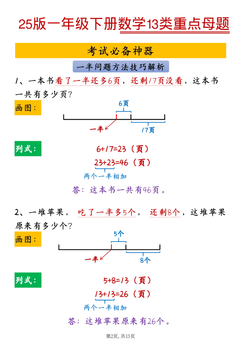 1094-25版一年级下册数学13类重点母题_一年级上下册资料_一年级下册小红书同款资料_一下数学_25年一下数学资料