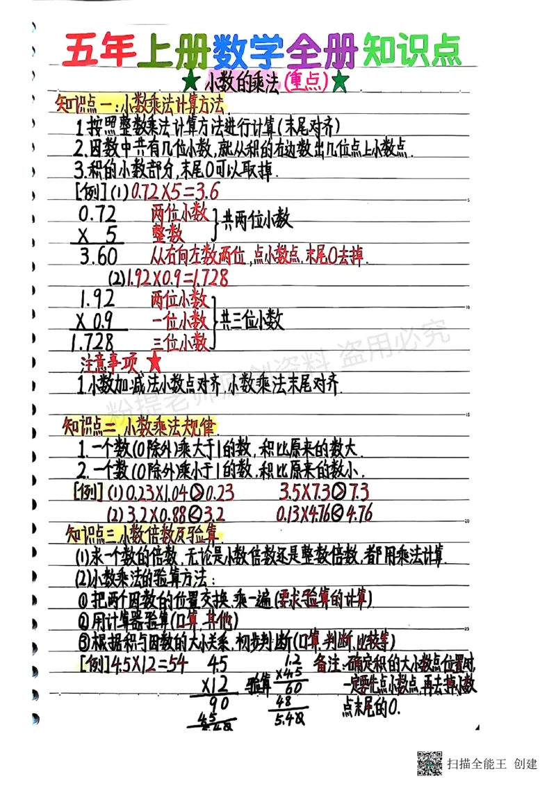25新五上数学学霸手抄笔记汇总_小学全网线上同款资料_k92_数学