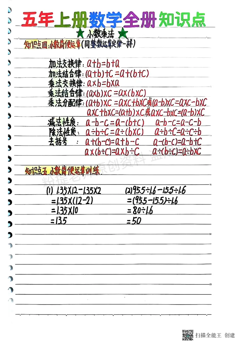 25新五上数学学霸手抄笔记汇总_小学全网线上同款资料_k92_数学
