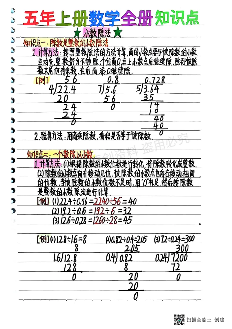 25新五上数学学霸手抄笔记汇总_小学全网线上同款资料_k92_数学