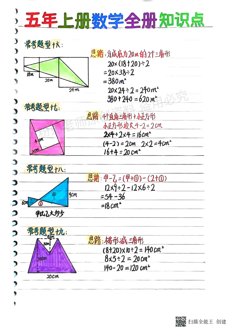 25新五上数学学霸手抄笔记汇总_小学全网线上同款资料_k92_数学