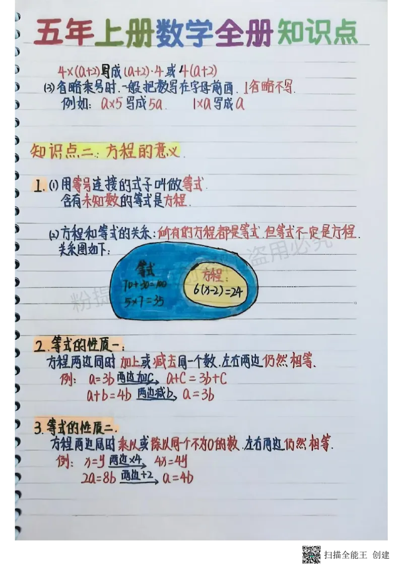 25新五上数学学霸手抄笔记汇总_小学全网线上同款资料_k92_数学