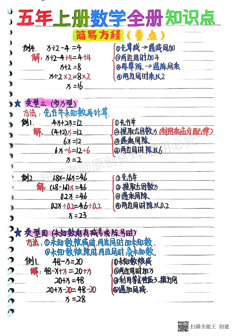 25新五上数学学霸手抄笔记汇总_小学全网线上同款资料_k92_数学
