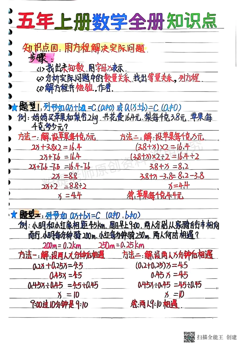 25新五上数学学霸手抄笔记汇总_小学全网线上同款资料_k92_数学