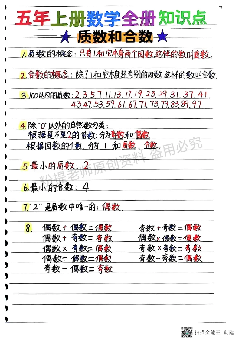 25新五上数学学霸手抄笔记汇总_小学全网线上同款资料_k92_数学