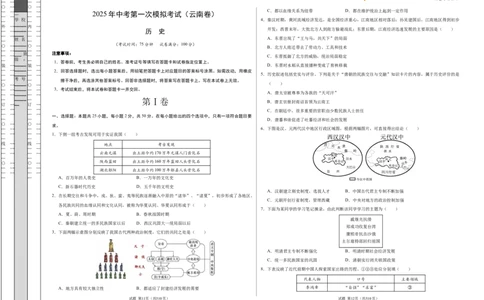 历史（云南卷）（考试版A3）_2025年初中《中考第一次模拟》全国各地区模拟卷（8科全）(1)_2025年《中考第一次模拟卷》初中历史_云南&radic;