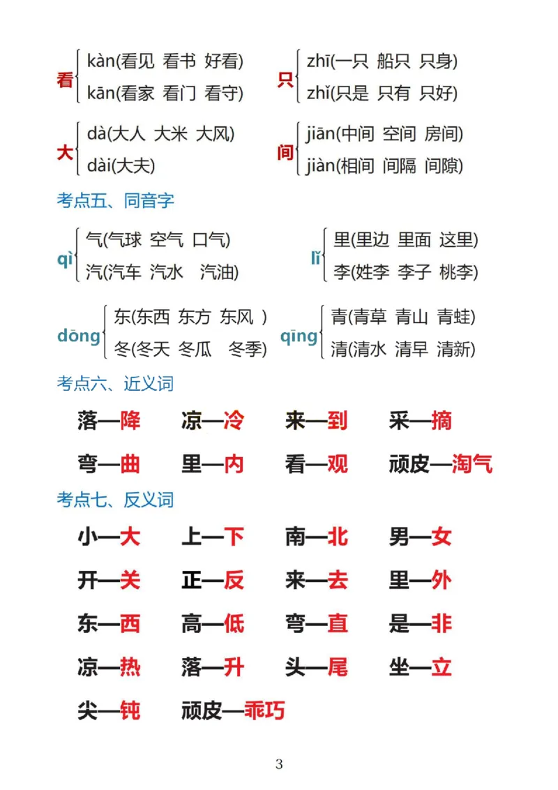1_一上语文1&middot;8单元考点总结_一到六小学晨读晚默晨诵晚读_24秋一年级上册各类资料(小纸条知识点默写单)