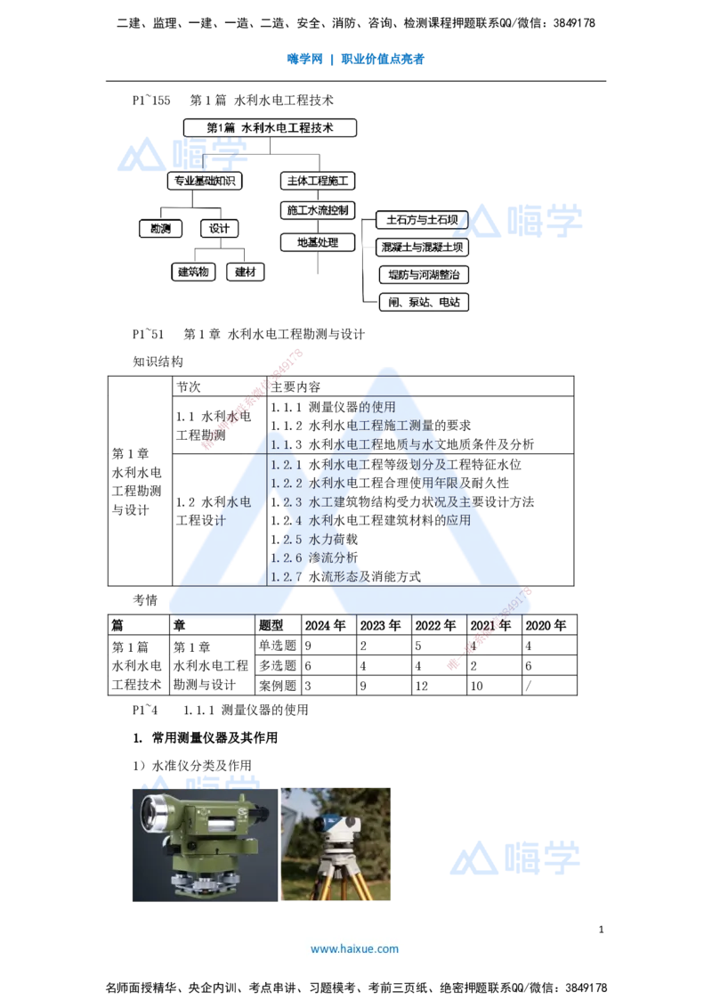 02.2025吴长春-名师精讲通关-第1章（1）测量仪器使用及测量要求_2026年一级建造师_2026年一建水利_2025年一建水利SVIP_02-基础精讲✿高端面授✿深度强化_讲义