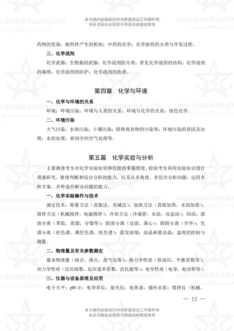 13、数学3+化学专业科目考试大纲_军队文职(1)_08.备考分数线等信息_新版军队文职考试大纲