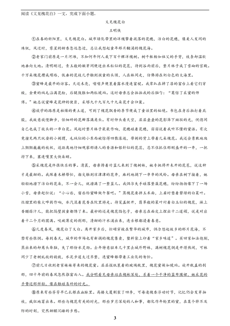 专题19散文阅读(一)(原卷版)_2023-2025《3年中考1年模拟》真题分类汇编（语文、数学）(1)_2023-2025《3年中考1年模拟真题分类汇编》语文