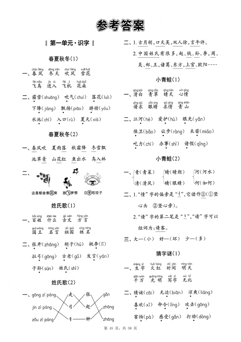 116825春一下语文全册每日一练小纸条（含答案58页）_一年级上下册资料_一年级下册小红书同款资料_一下数学