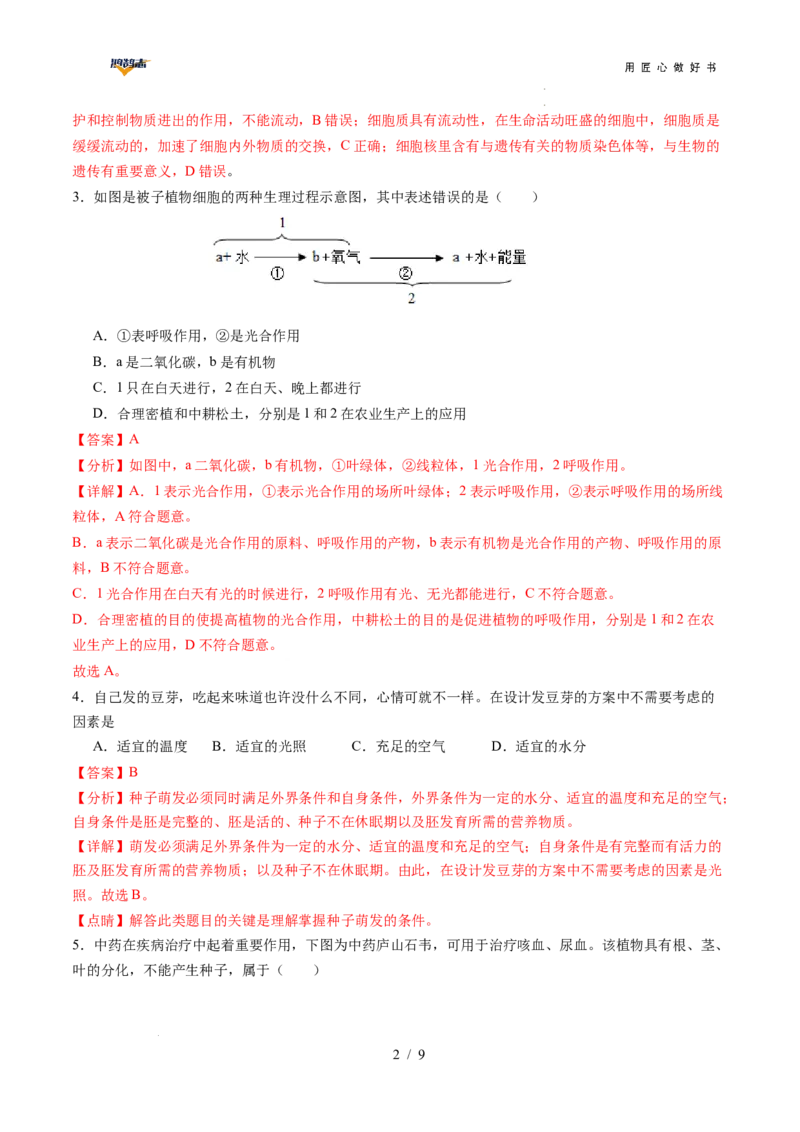 生物（安徽卷）（全解全析）_2025年初中《中考第一次模拟》全国各地区模拟卷（8科全）(1)_2025年《中考第一次模拟卷》初中生物_安徽&radic;