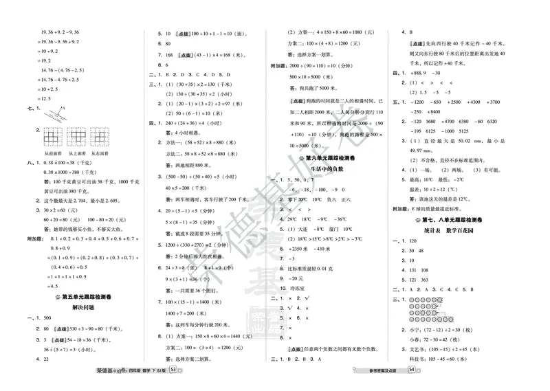 好卷四年级下册数学北京版B部分_2024年人教版小学数学一二三四五六年级上册下册期中期末试a0747_小学全科《同步练习+精品试卷》打包下载（1-6年级单元月考期中期末试卷）_小学数学
