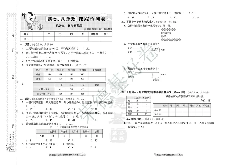 好卷四年级下册数学北京版B部分_2024年人教版小学数学一二三四五六年级上册下册期中期末试a0747_小学全科《同步练习+精品试卷》打包下载（1-6年级单元月考期中期末试卷）_小学数学