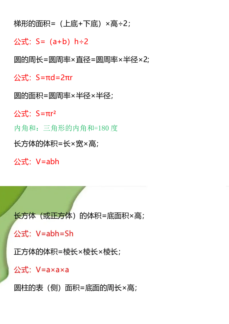 2025秋新版1-6年级数学必背公式大全_六上数学25秋