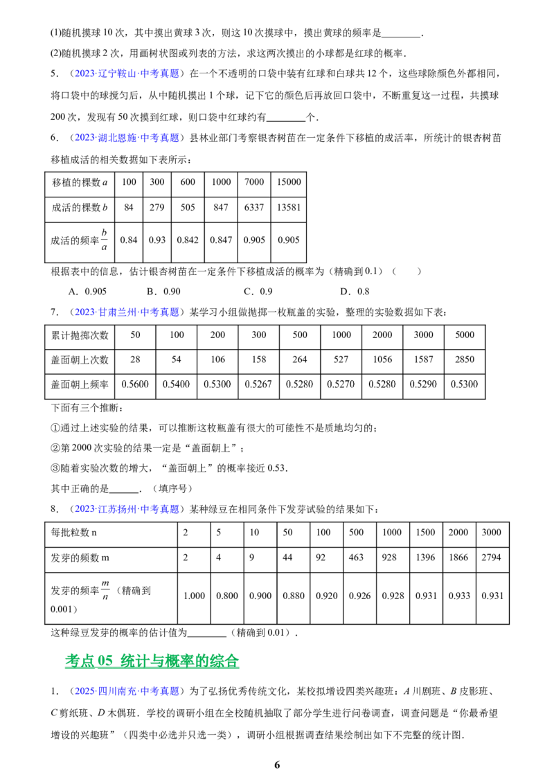 专题24概率(原卷版)_2023-2025《3年中考1年模拟》真题分类汇编（语文、数学）(1)_2023-2025《3年中考1年模拟真题分类汇编》数学