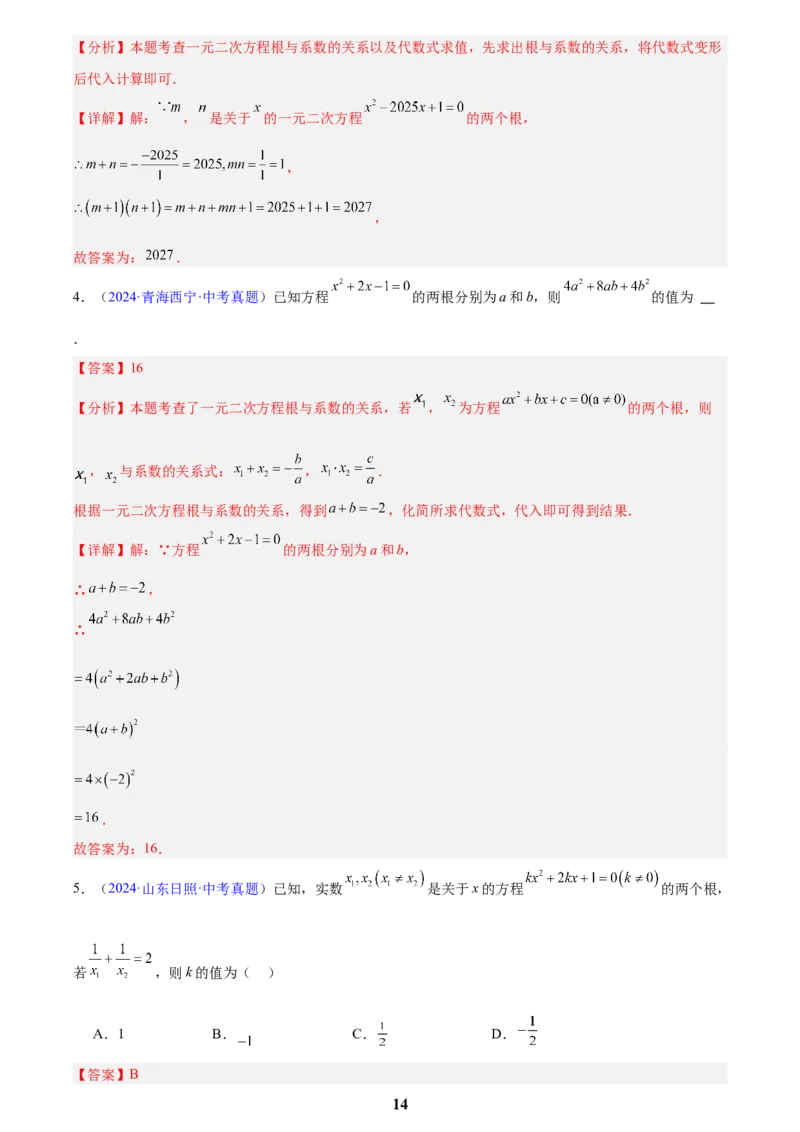 专题06一元二次方程(解析版)_2023-2025《3年中考1年模拟真题分类汇编》数学