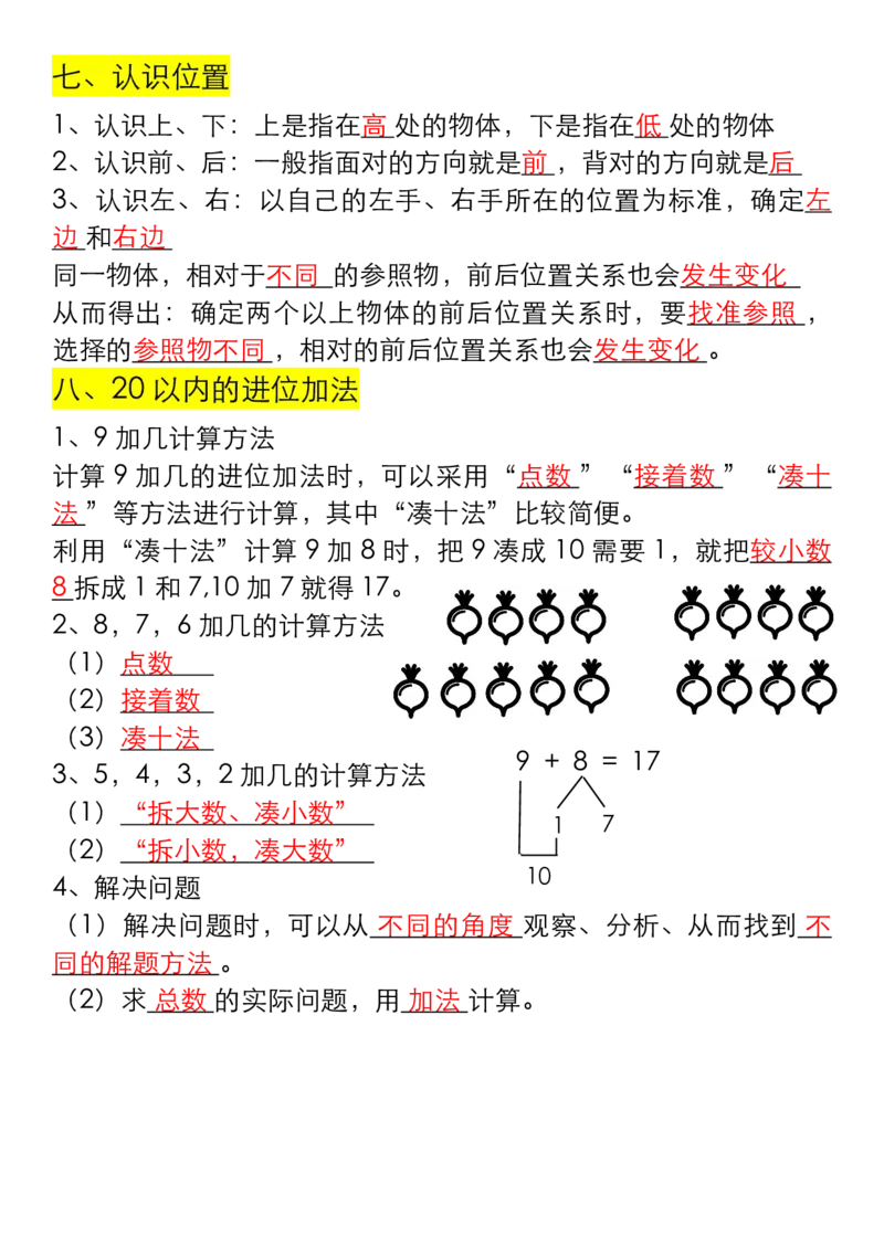 一年级数学上册重要知识点大全（答案版）_一上数学25秋