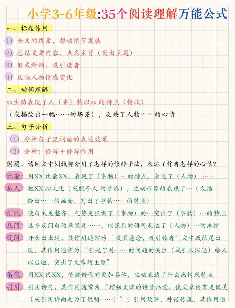 小学3-6年级35个阅读理解万能公式，建议收藏少走弯路_儿童阅读理解排序初级练习题基础启蒙观察细节短文学习训练电子版(1)