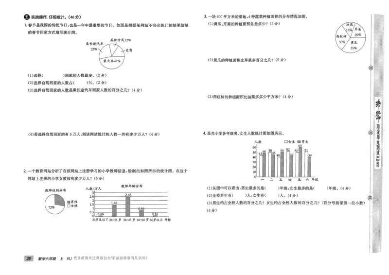 六年级数学上册人教版24秋《非常海淀单元测试AB卷》_2024年人教版小学数学一二三四五六年级上册下册期中期末试a0747_期末总复习_《非常海淀单元AB卷》24秋
