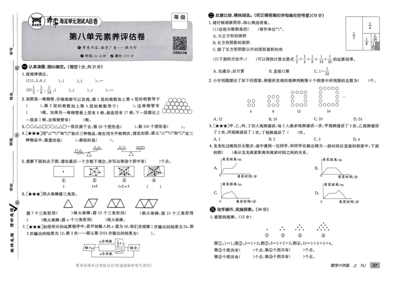 六年级数学上册人教版24秋《非常海淀单元测试AB卷》_2024年人教版小学数学一二三四五六年级上册下册期中期末试a0747_期末总复习_《非常海淀单元AB卷》24秋