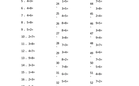 15以内加法第1~20篇_小学数学口算竖式脱式计算应用题一二三四五六年级上下册电_小学数学口算题库电子版（1-6）_小学数学口算一年级_口算题适合1年级(含答案）