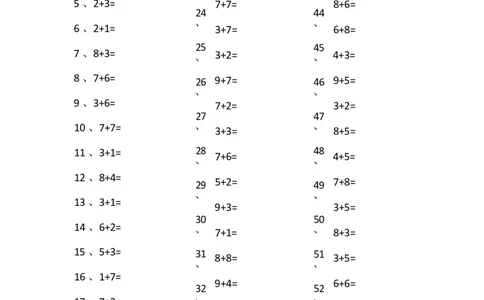 15以内加法第1~20篇_小学数学口算竖式脱式计算应用题一二三四五六年级上下册电_小学数学口算题库电子版（1-6）_小学数学口算一年级_口算题适合1年级(含答案）