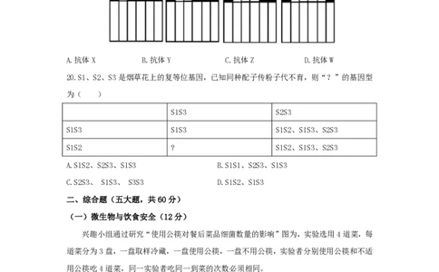 2020年高考生物试卷（上海）（空白卷）_生物历年高考真题_新&middot;PDF版2008-2025&middot;高考生物真题_生物（按年份分类）2008-2025_2020&middot;高考生物真题