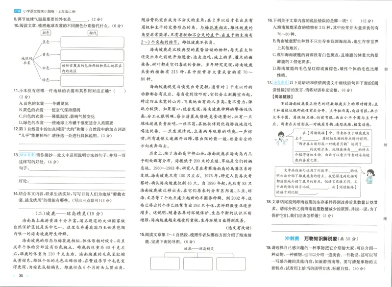 2025秋一本周末小测卷语文5上