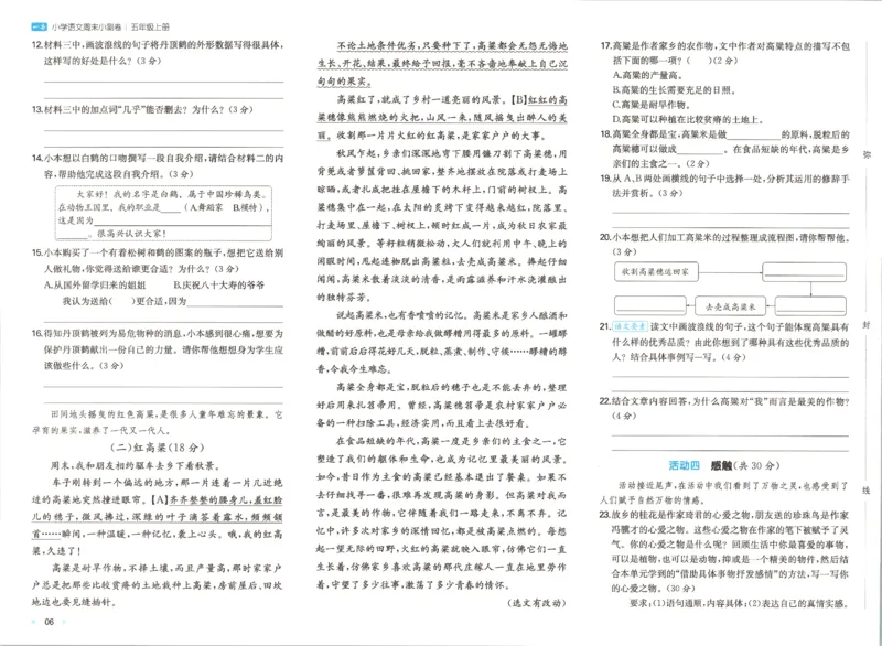 2025秋一本周末小测卷语文5上