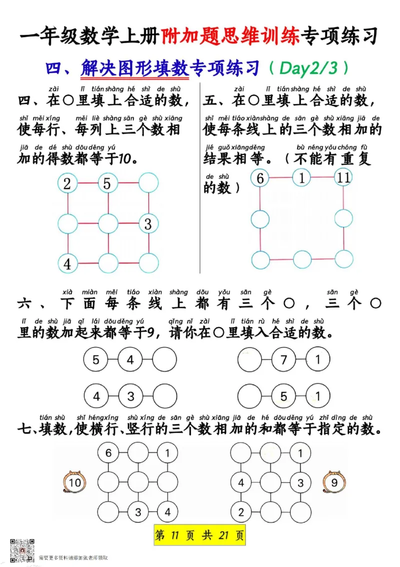 1_1_一年级数学上册附加题思维训练专项练习_一年级上下册资料_一年级上册小红书同款资料_一年级上册资料