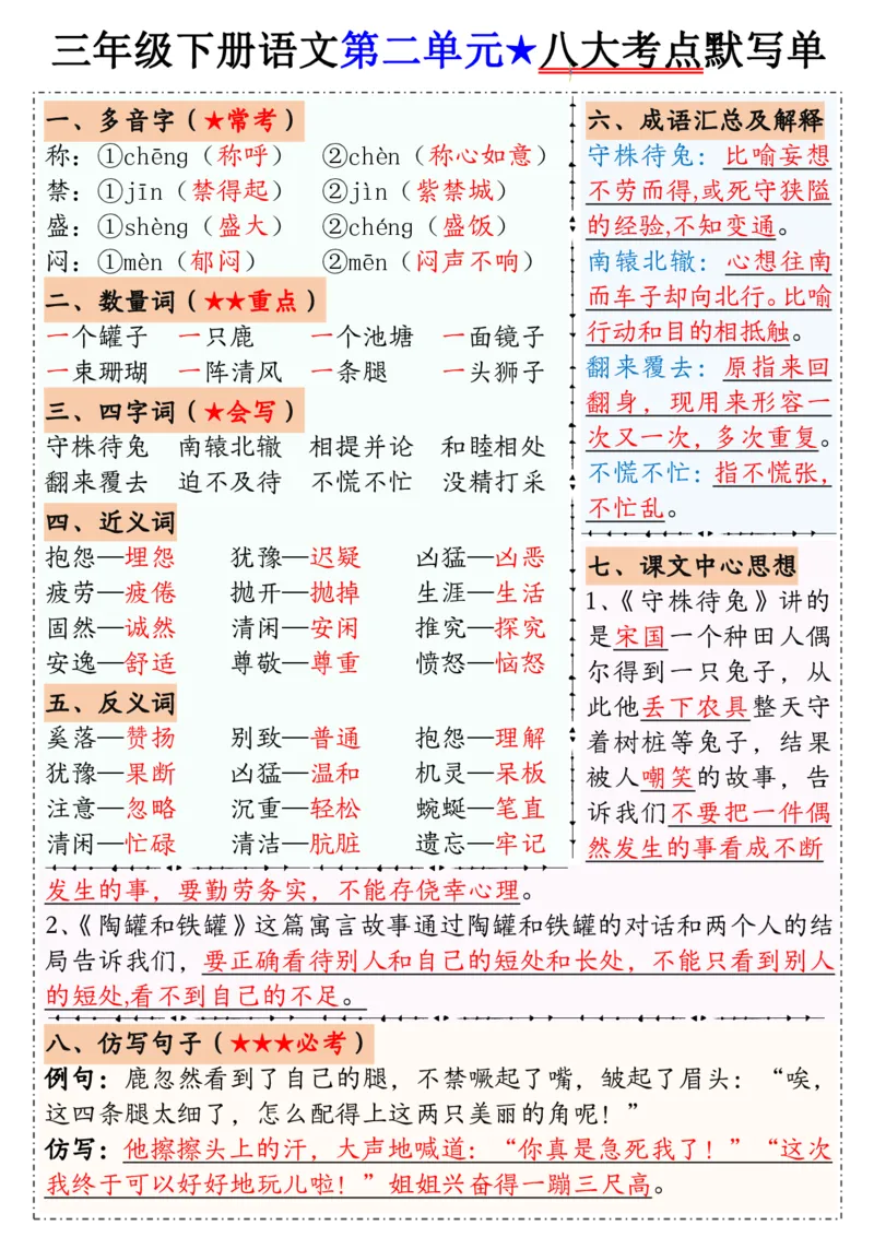 00601-8单元八大考点默写单三下语文(1)_三年级上下册资料_三年级下册小红书同款资料_三下语文