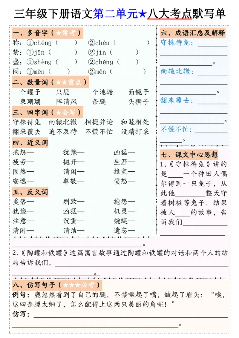 00601-8单元八大考点默写单三下语文(1)_三年级上下册资料_三年级下册小红书同款资料_三下语文
