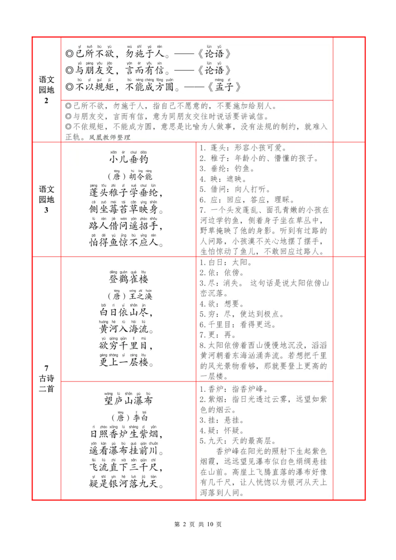 ❤25秋二语上必背内容+默写表2025年9月_1-6语文上必背和默写