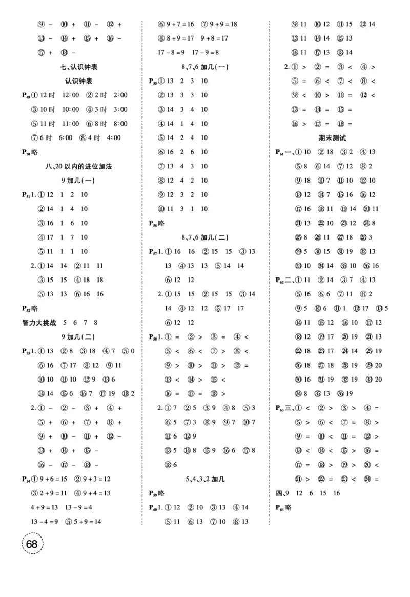 一年级数学上册人教版《金优教辅口算题卡》(1)