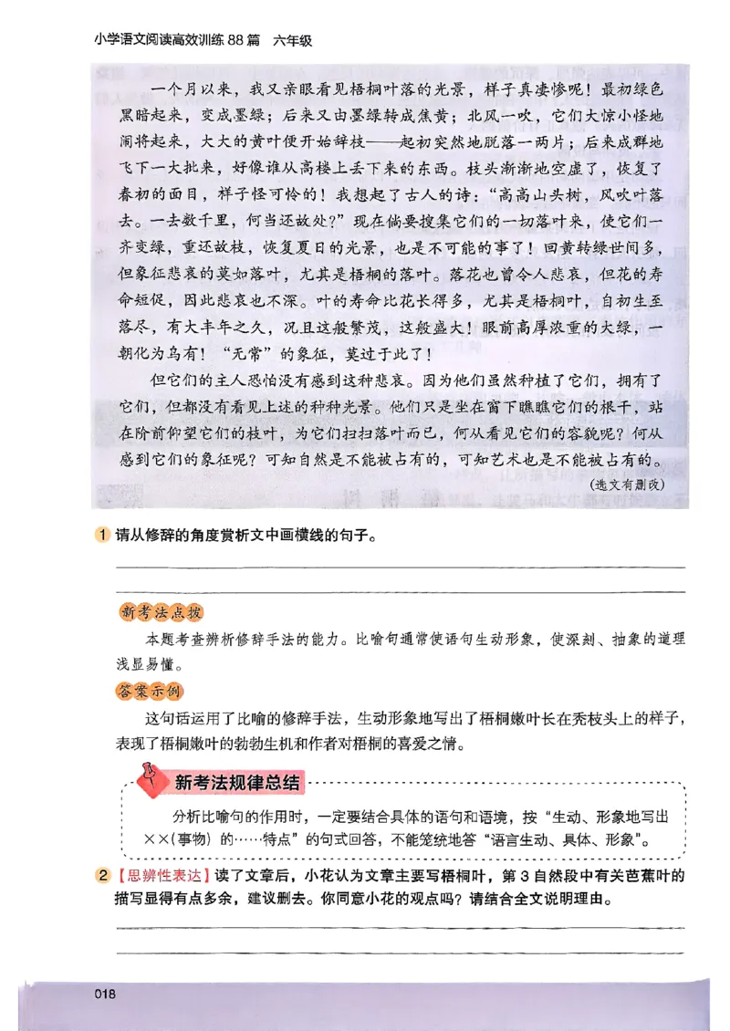 2026版六年级木头马88篇高效训练-副本_26版高效阅读88篇六年级