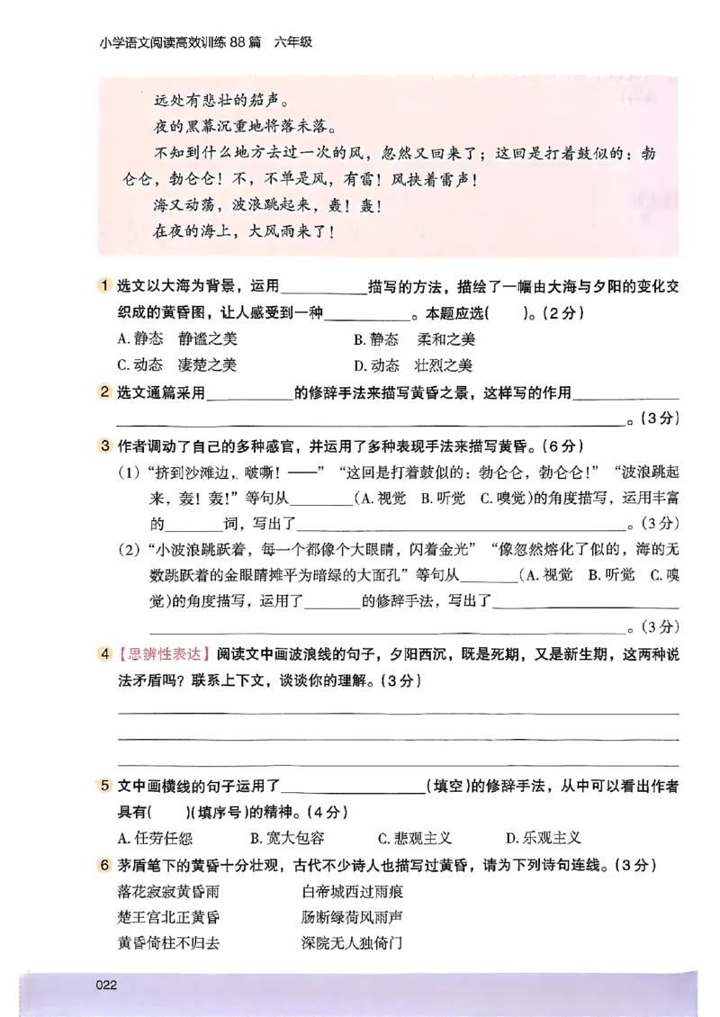 2026版六年级木头马88篇高效训练-副本_26版高效阅读88篇六年级