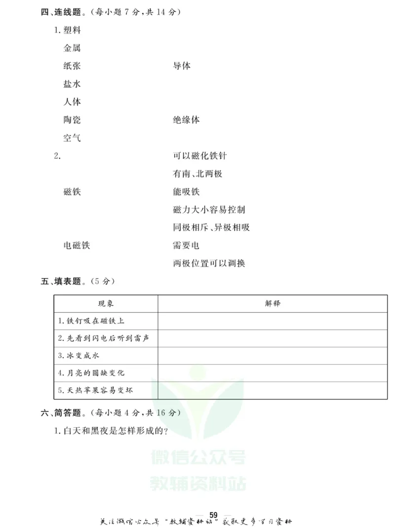 快乐小博士五年级上册科学苏教版试卷_2024年人教版小学数学一二三四五六年级上册下册期中期末试a0747_小学全科《同步练习+精品试卷》打包下载（1-6年级单元月考期中期末试卷）