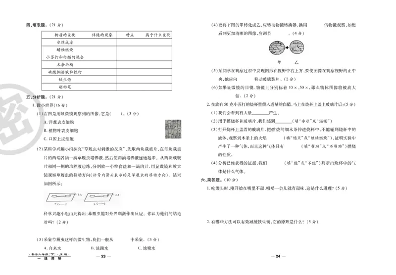 科学教科版试卷6年级下册_2024年人教版小学数学一二三四五六年级上册下册期中期末试a0747_小学全科《同步练习+精品试卷》打包下载（1-6年级单元月考期中期末试卷）_小学科学