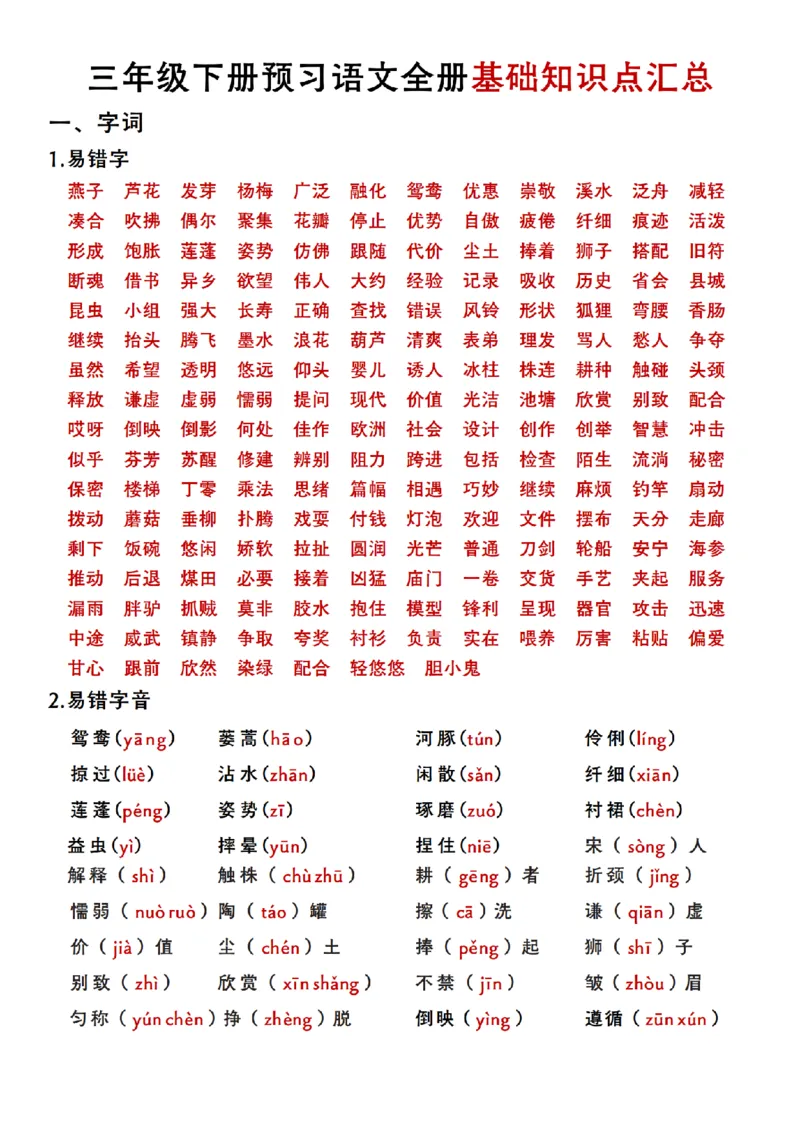 1.25全册基础知识点汇总三下语文_三年级上下册资料_小学三年级学习资料-25年更新版_3-02、小学三年级语文下册_3-2-1、学习资料、复习、知识点、归纳汇总_语文知识点（归类汇总）