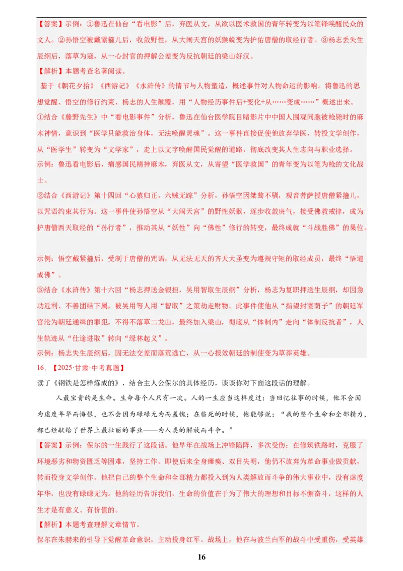 专题09名著导读(解析版)_2023-2025《3年中考1年模拟真题分类汇编》语文