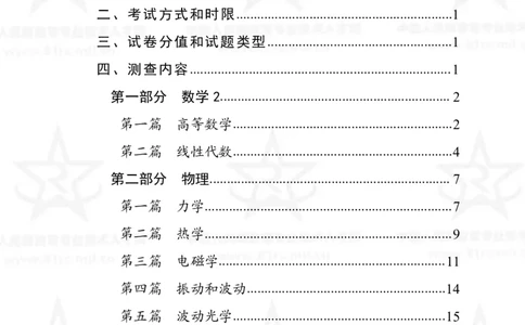 12、数学2+物理专业科目考试大纲_军队文职(1)_08.备考分数线等信息_新版军队文职考试大纲