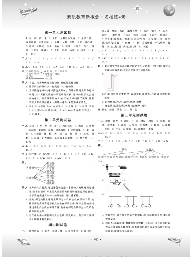 名校练+考五年级上册科学苏教版_2024年人教版小学数学一二三四五六年级上册下册期中期末试a0747_小学全科《同步练习+精品试卷》打包下载（1-6年级单元月考期中期末试卷）_小学科学