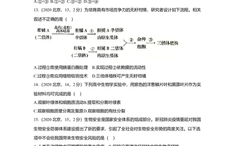 2020年高考生物试卷（北京）（空白卷）_生物历年高考真题_新&middot;Word版2008-2025&middot;高考生物真题_生物（按年份分类）2008-2025_2020&middot;高考生物真题