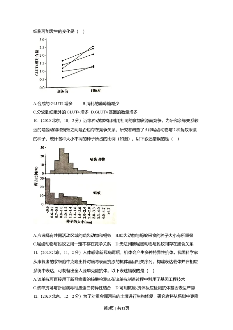 2020年高考生物试卷（北京）（空白卷）_生物历年高考真题_新&middot;Word版2008-2025&middot;高考生物真题_生物（按年份分类）2008-2025_2020&middot;高考生物真题