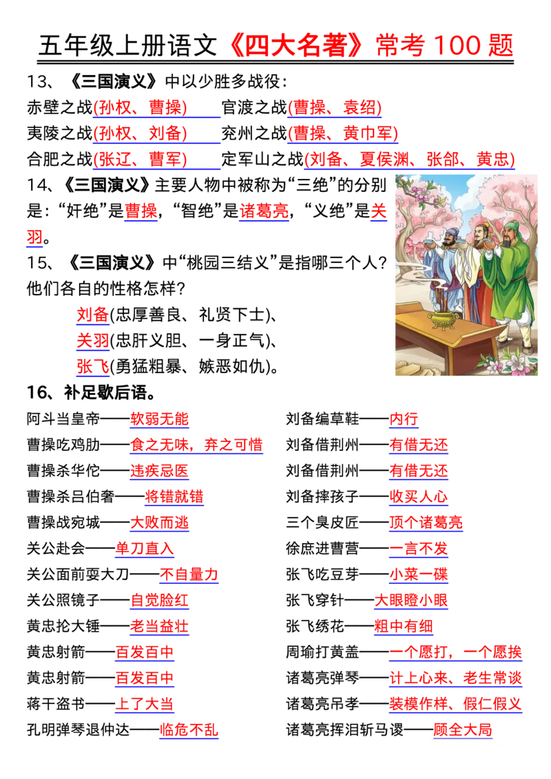 1_五年级上册语文《四大名著》常考100题输出_小学全网线上同款资料_k92_语文