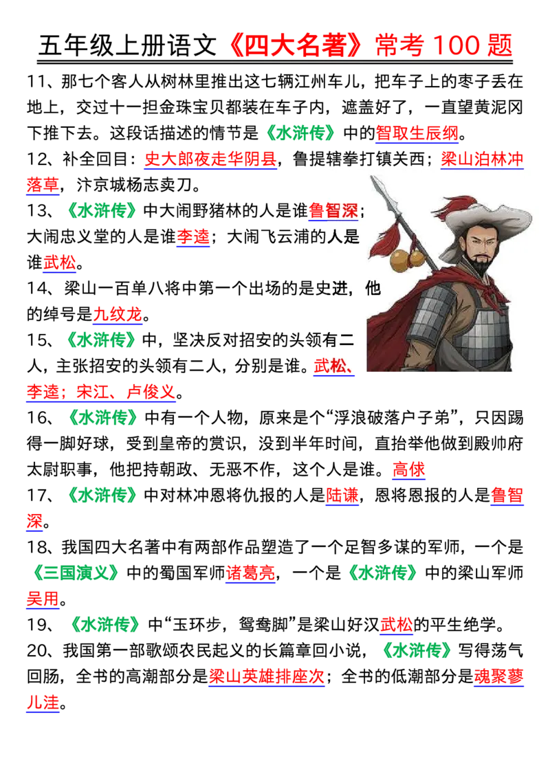 1_五年级上册语文《四大名著》常考100题输出_小学全网线上同款资料_k92_语文