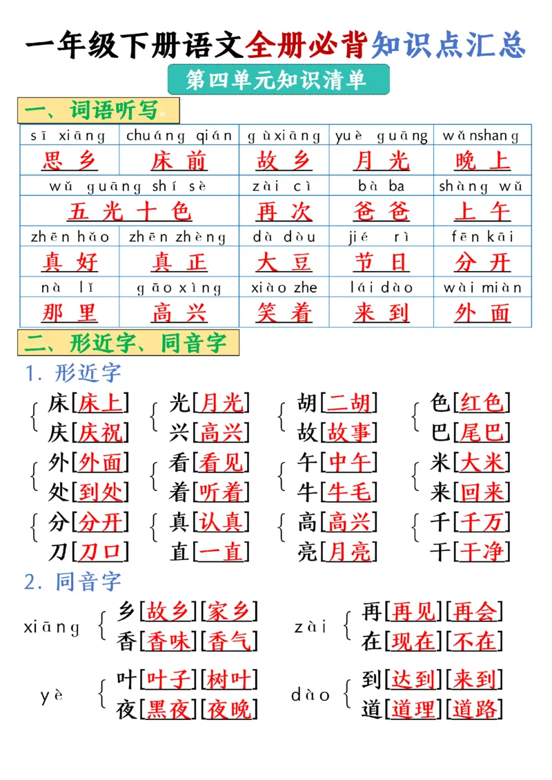 1105-25春一年级下册语文全册必背知识点汇总_一年级上下册资料_一年级下册小红书同款资料_一下数学