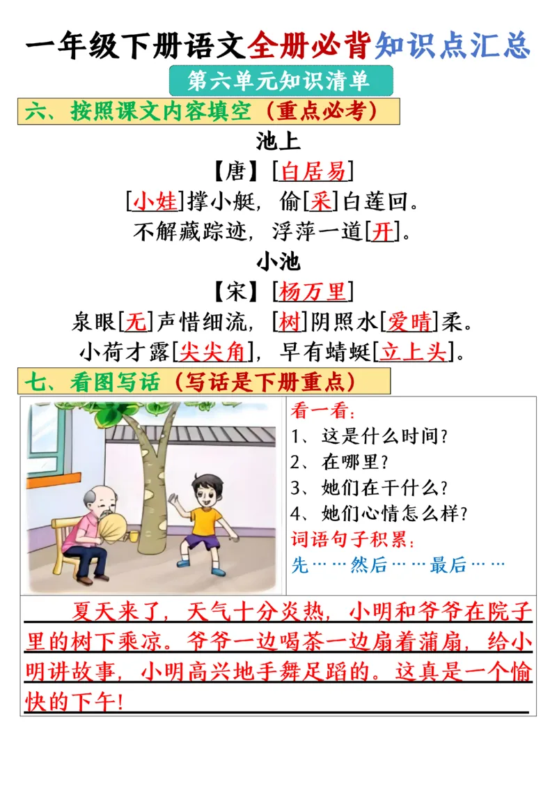 1105-25春一年级下册语文全册必背知识点汇总_一年级上下册资料_一年级下册小红书同款资料_一下数学