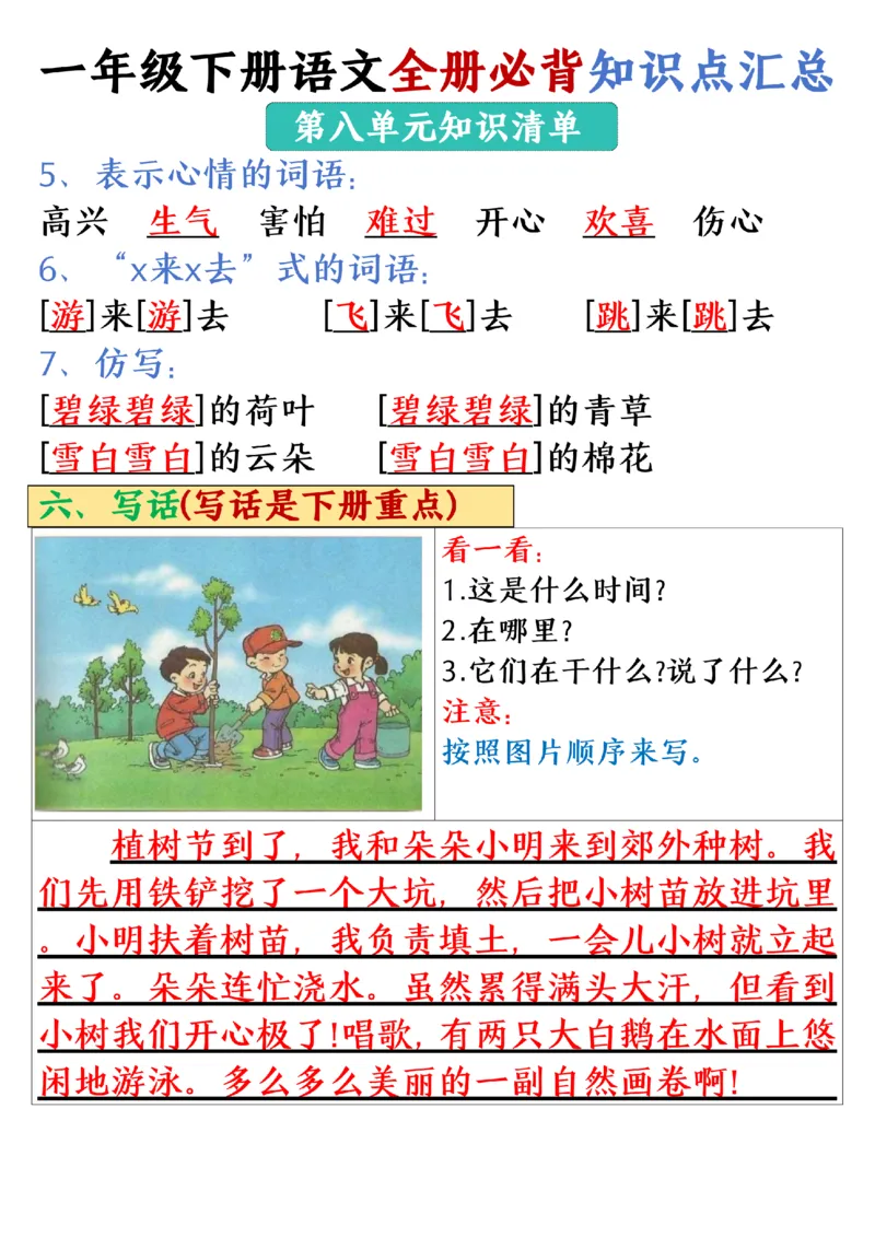 1105-25春一年级下册语文全册必背知识点汇总_一年级上下册资料_一年级下册小红书同款资料_一下数学